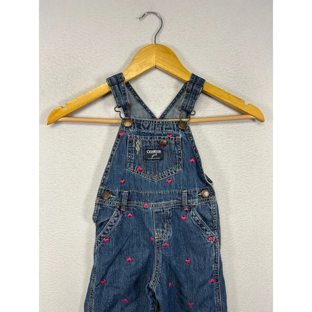 Valentine Heart OshKosh B'gosh Toddler 2T Blue‎ Pink Embroidered Denim Overalls